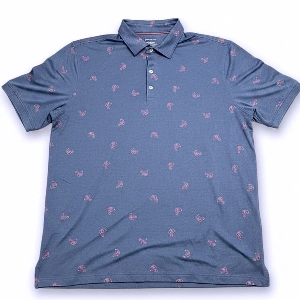 Johnnie-O Mens XXL Blue Flamingo Print Polo Papago Golf Club Prep-Formance Shirt
